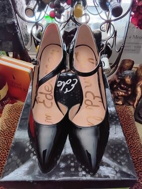 Sam Edelman Black Patent Pointed Mary Jane Heels